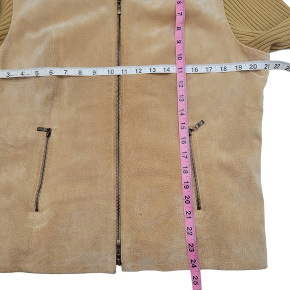 Vintage A.M.I. Camel Suede Leather Jacket | Knit Sleeves‎ & Collar Womens Sz LHO - Picture 10 of 12